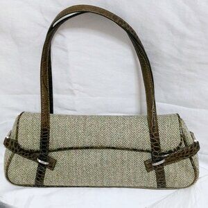 Ann Taylor Vintage Wrist Purse - Green with Crocodile Trim